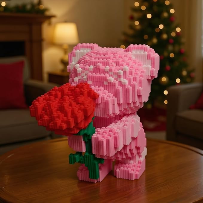 Bridal Bouquet Bear Building Block SetTeddy Building Blocks Bear (1842PCS)Pink Bear Micro Building BlocksGifts Suitable for Adults