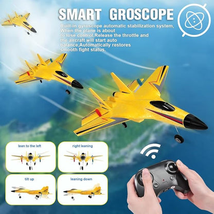 SU-27 RC Airplane2.4GHz 2 Channel Remote Control Plane with Gyro Night Lights and 2 Batteries Easy to Fly for Adults Beginners and Kids Yellow Toy