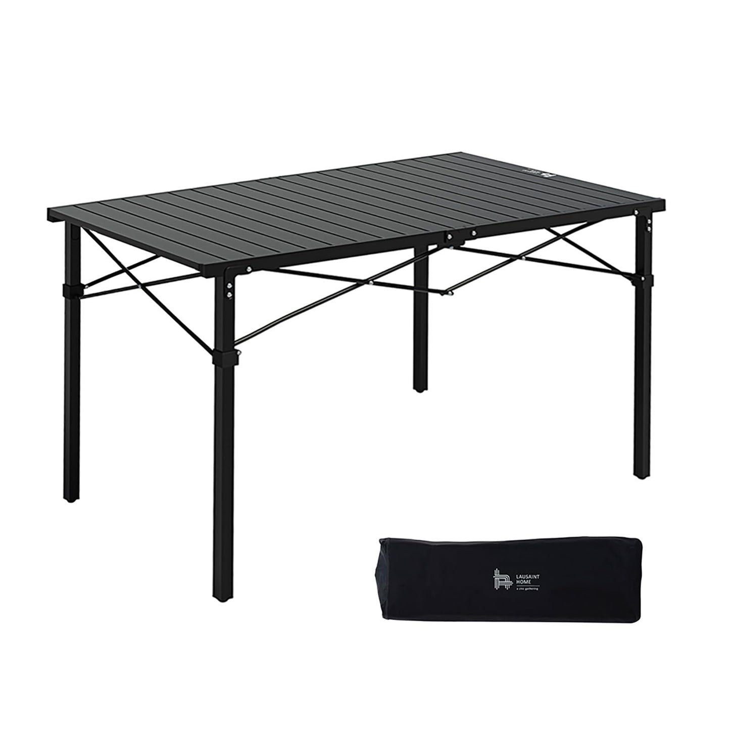 OUTSIDER Folding Camping Table with Aluminum Roll-up Tabletop Portable Lightweight Beach Table with Carry Bag for Outdoor Cooking, Picnic, BBQ, Travel, Backyard, Black, 46" x 28"