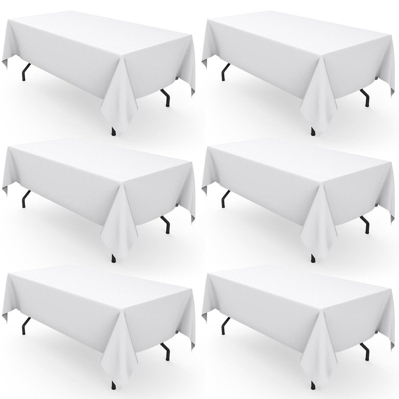Pureegg Rectangle Table Cloth 60" x 102" – Durable Polyester Tablecloth Offers Reusable & Washable Protection, Ideal for Outdoor Party, Picnic, Wedding, Banquet and Birthday, 6 Pack, White