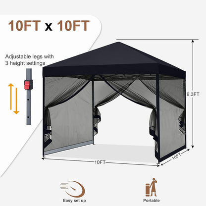 MASTERCANOPY Pop-Up Setup Outdoor Canopy with Netting Screen Walls, 10x10, Black
