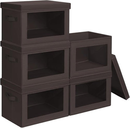 Homsorout Stackable Storage Bins - Large Fabric Organizer Baskets with Lids, 5-Pack, Brown