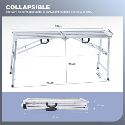 Adjustable Work Platform with 800 lb Duty Rating, Steel Step Ladder, Portable Folding Scaffolding Platform for RV Cleaning High Painting Walls, Drywall, Decorating (180 CM)