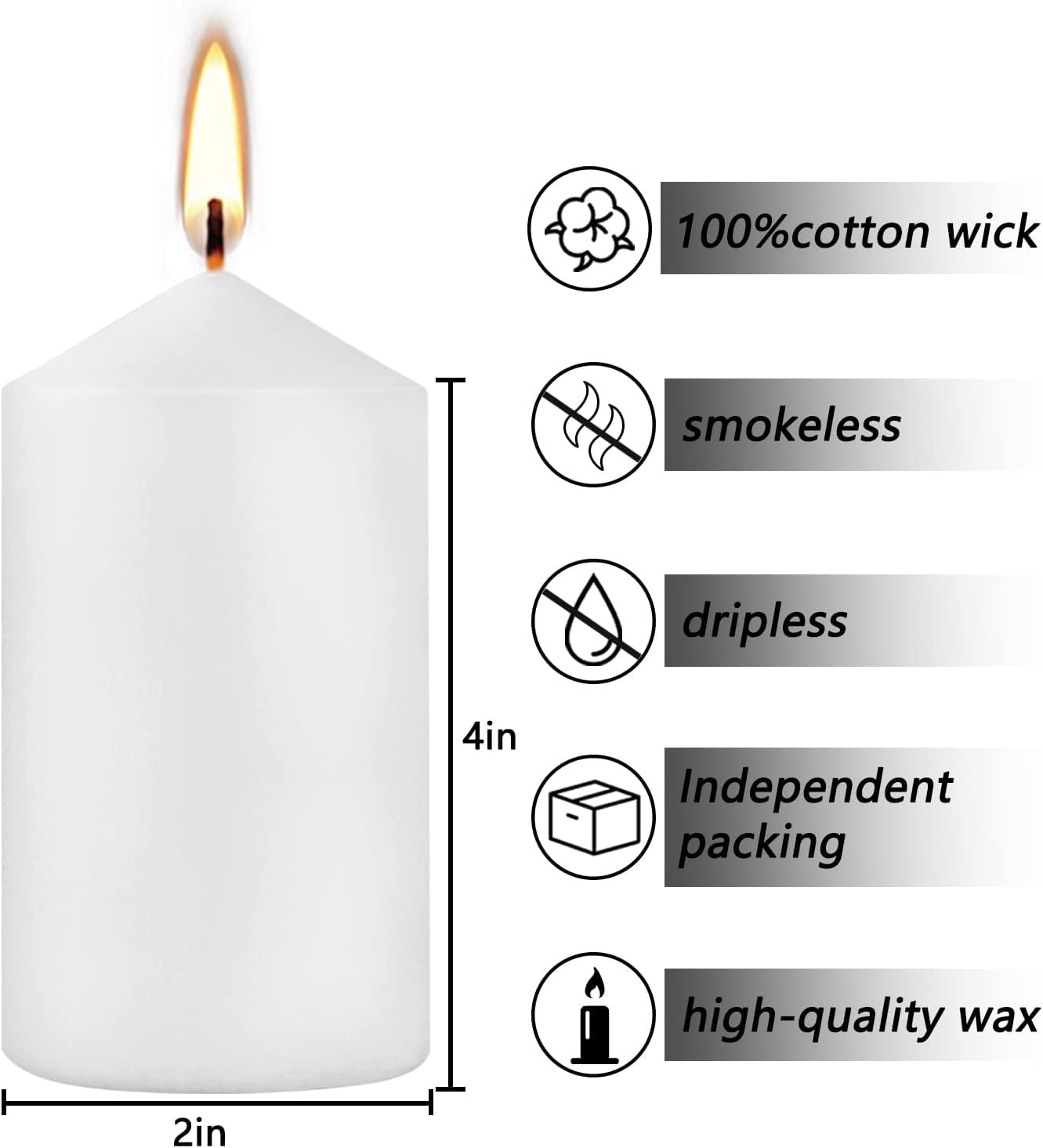 YOROXRG 2"x4" High White Pillar Candles, Set of 20 Unscented. Bulk Buy. Ideal for Halloween, Wedding, Emergency Lanterns, Household, Wedding and Home Décor Candlesticks