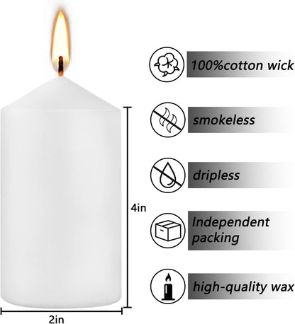 YOROXRG 2"x4" High White Pillar Candles, Set of 20 Unscented. Bulk Buy. Ideal for Halloween, Wedding, Emergency Lanterns, Household, Wedding and Home Décor Candlesticks