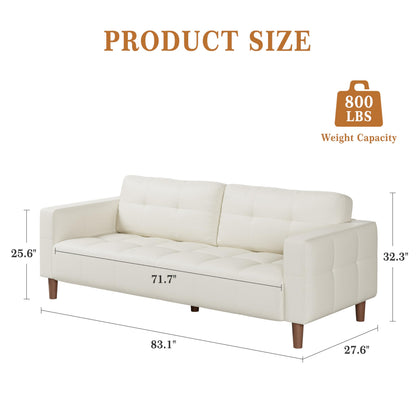 GarveeHome 3-Seater Sofa Couch, 83 in Wide Faux Leather Sofa Couch with Spring Cushion, Modern Sofa with Deep Seats and 2 Removable Back Cushions, for Living Room, Bedroom, Apartment, Office, Beige