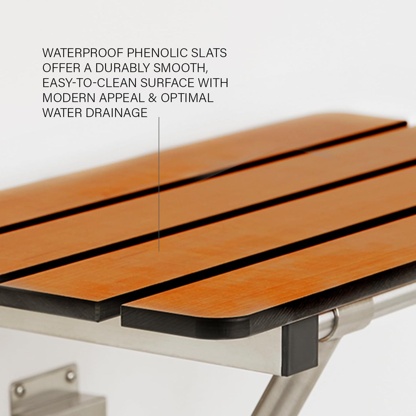Seachrome 24-inch x 15-inch in ADA Folding Wall Mount Bathroom Shower Seat Bench, Teak Phenolic Seat