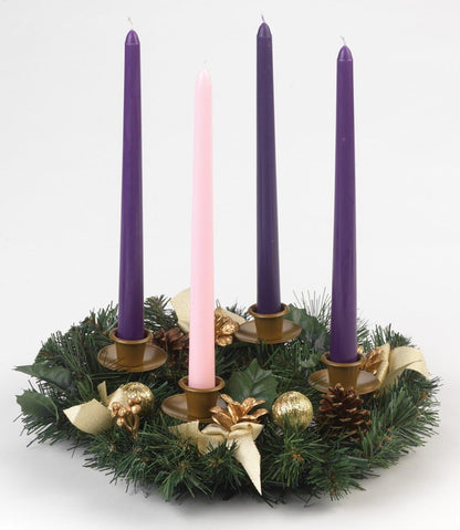Vermont Christmas Company Traditional Advent Wreath - White Ribbons & Pine Cones - Durable Candle Holder