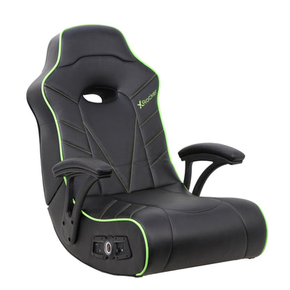 X Rocker Limewire Video Gaming Floor Chair with Armrests, Built-In Audio via Wireless Bluetooth, Foldable, Vegan Leather, 300 lbs Max, Amazon Exclusive, Black with Green