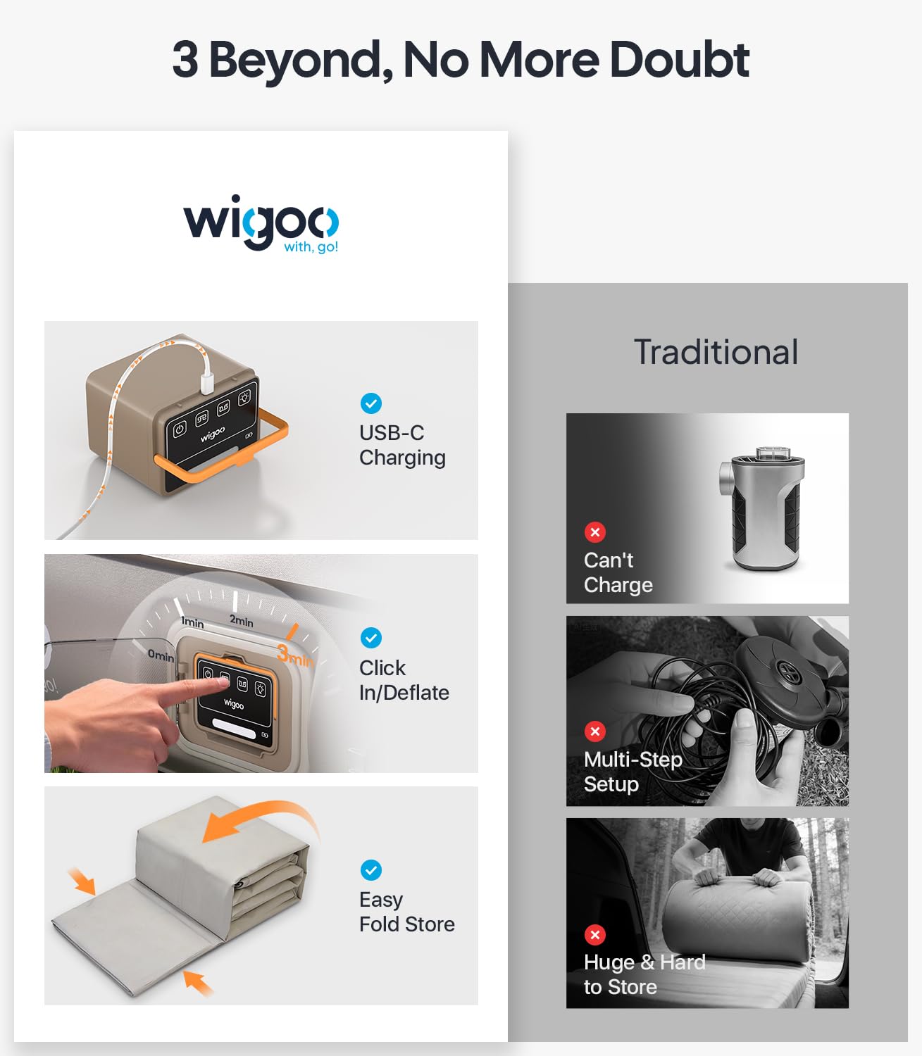 Wigoo 2026 Upgrade Air Mattress for Tesla Model Y [Click Self-Inflate, Home-Level Comfort] USB-C Charging Built-in Air Pump & Ergonomic Design with 2 Pillow, Camping for Tesla Model Y 2020-2026