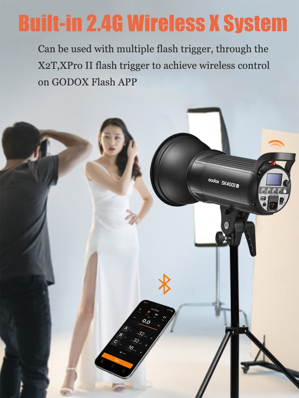 Godox SK400IIV 400Ws Photo Studio Strobe Flash Light Kit,GN65 2.4G X System,Bowens Mount with 10W LED Modeling Lamp,Tripod Stand,Softbox,Reflector for Wedding,Portrait,Fashion,Product Photography