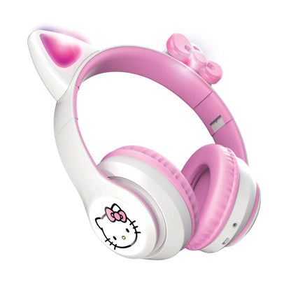 Hello Kitty Wireless Bluetooth Light-Up Headphones with Foldable Design, Adjustable Headband, 8 Hours Playtime, LED Kitty Earcups, for Kids & Adults (White)
