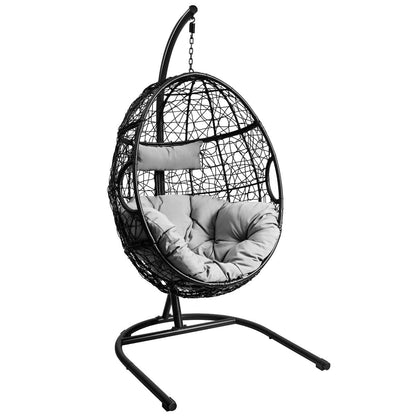 Giantex Hanging Egg Chair, 36.5-Width Oversized Swing Chair with C-Hammock Stand Set, Hammock Chair with Soft Seat Cushion & Pillow, Multifunctional Hanging Chairs for Outdoor Indoor Bedroom (Gray)