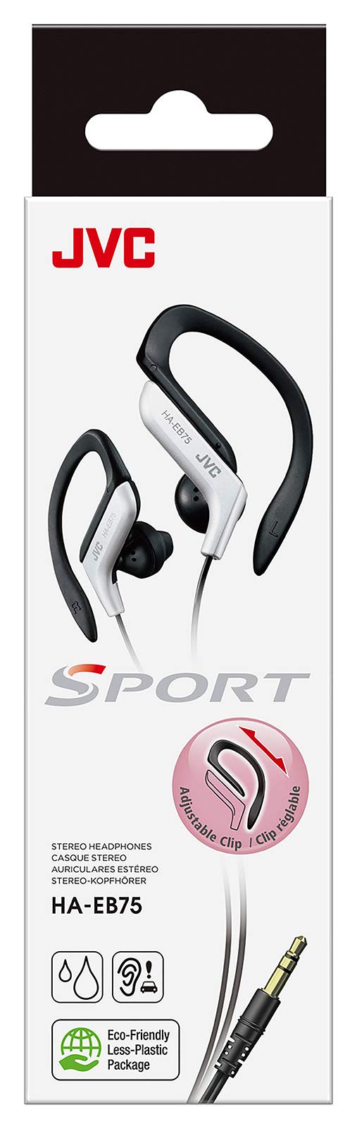 JVC HAEB75W Sports Clip Headphone, White, 1.60 x 4.40 x 3.90 inches