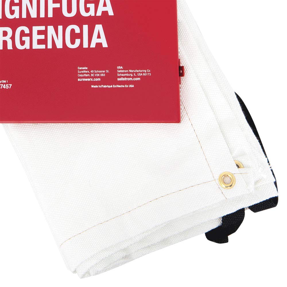 High Temperature Resistant 100% Fiberglass Emergency Fire Blanket with Red Steel Storage Cabinet, 6' x 5', White