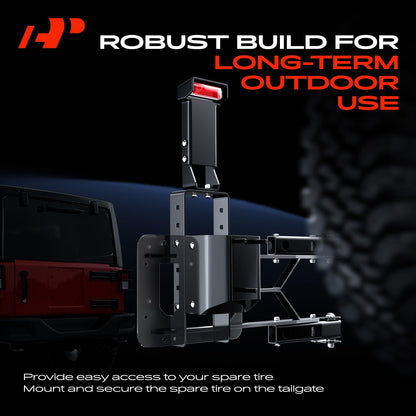 A-Premium 2563000 Heavy-Duty Adjustable Rear Door Spare Tire Carrier Compatible with Jeep Wrangler 2007-2018, Wrangler JK 2018, Up to 37-inch Wheels