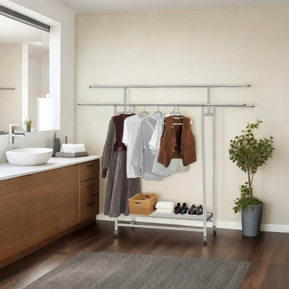 Roeveca Stainless Steel Clothes Rack, 3-Rod Garment Rack for Hanging Clothes with 4 Wheels Load 600 LBS