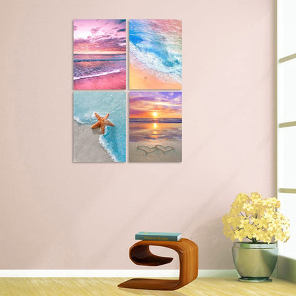 Muzagroo Art 4 Pack 5D Diamond Painting Kits for Adults DIY Drill Diamond Art Kits Arts and Crafts for Beginners Beach Diamond Dot Kits Gem Painting Wall Art for Living Room