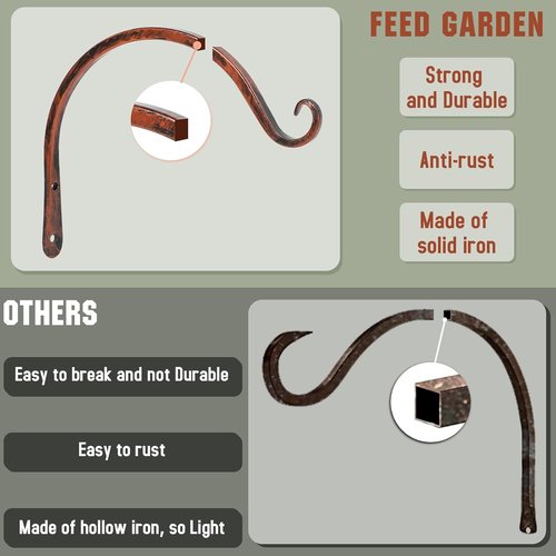 Feed Garden 8-Inch Decorative Hanging Plant Brackets - 2 Pack for Outdoor Use | Antique Bronze Finish