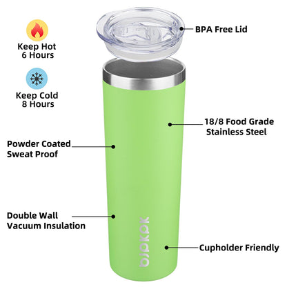 BJPKPK 20 oz Skinny Tumbler with Lid Slim Insulated Travel Coffee Cup Stainless Steel Thermal Mug,Green,Light Pink (Pack of 24)