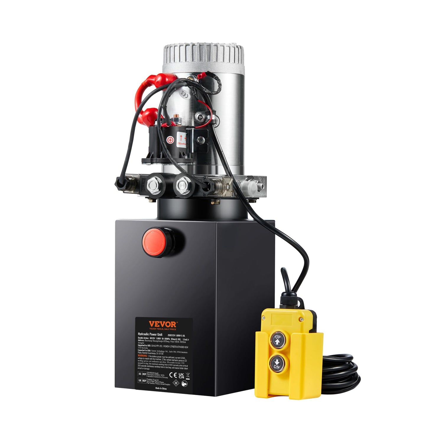 VEVOR 8 Quart Hydraulic Power Unit, Double Acting Dump Trailer Pump, 0.91 GPM Flow Rate, 3200 PSI Max Relief Pressure, DC 12V Hydraulic Pump for Dump Trailer Car Lifting
