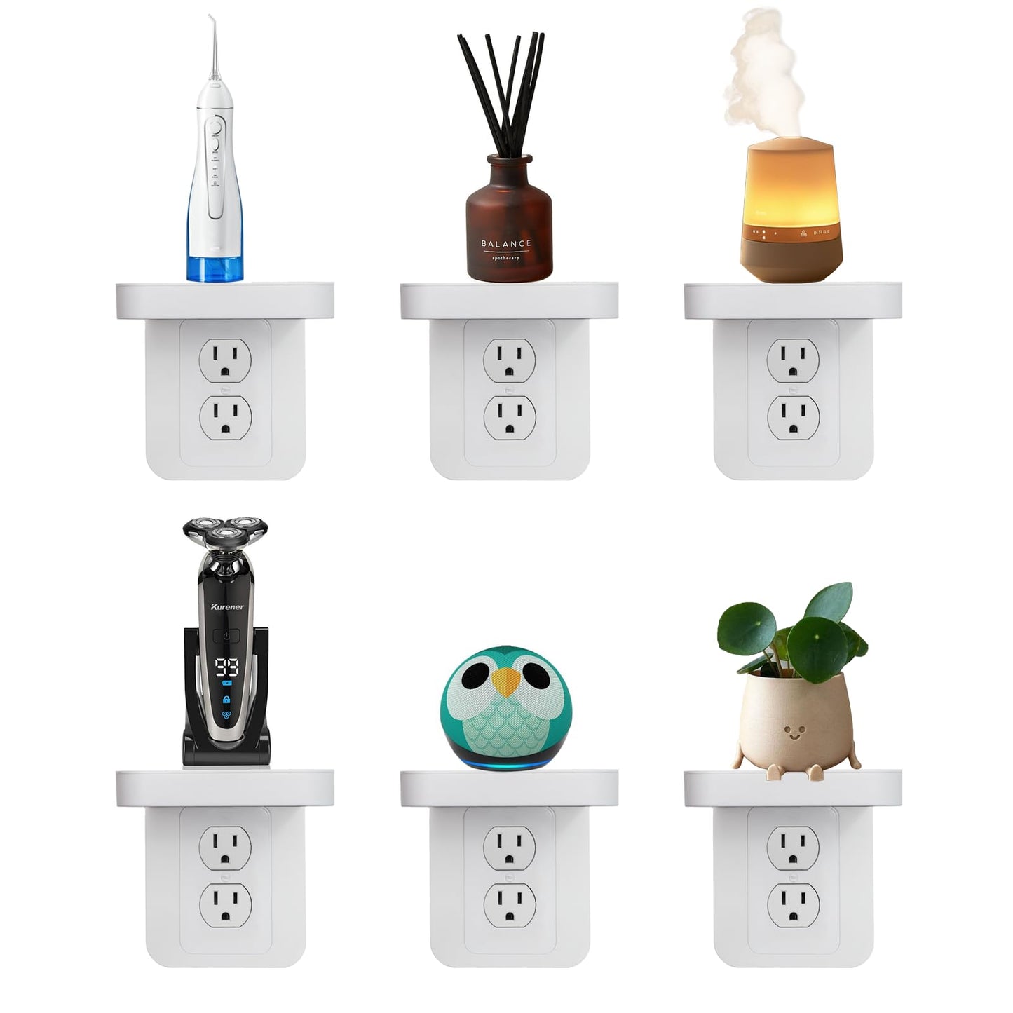 Outlet Shelf Holder Fit for Decorator Receptacle, Bathroom Decor Built-in Cable Management,Space Saving Homepod Mini,Google Home/Echo/Smart Speakers/Electric Toothbrush/Cell Phone (Decora)