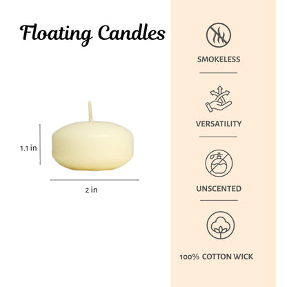 Floating Candles 2 Inch 24 Pack Ivory – CW Studio Unscented 6 Hour Burn, Smokeless Premium Paraffin Wax – for Wedding Centerpieces, Pool, Spa, Parties & Home Decor