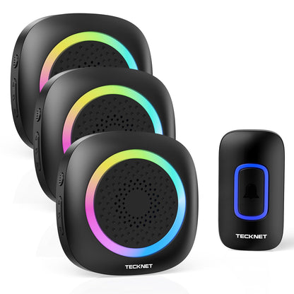TECKNET Plug-in Wireless Doorbell with RGB Lighting & 1300 Feet Range,IP66 Waterproof Doorbell for Home/Classroom/Office/Business,60 Chimes,5-Level Volume,4.5-Year Battery Life(White)