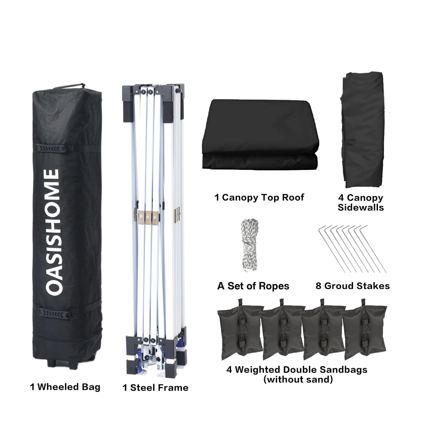 OASISHOME Pop-up Gazebo Instant Portable Canopy Tent 10'x10', with 4 Sidewalls, Windows, Wheeled Bag, for Patio/Outdoor/Wedding Parties and Events (10FTx10FT, Black)