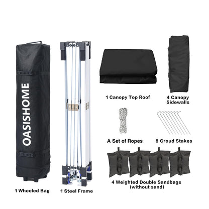 OASISHOME Pop-up Gazebo Instant Portable Canopy Tent 10'x10', with 4 Sidewalls, Windows, Wheeled Bag, for Patio/Outdoor/Wedding Parties and Events (10FTx10FT, Black)