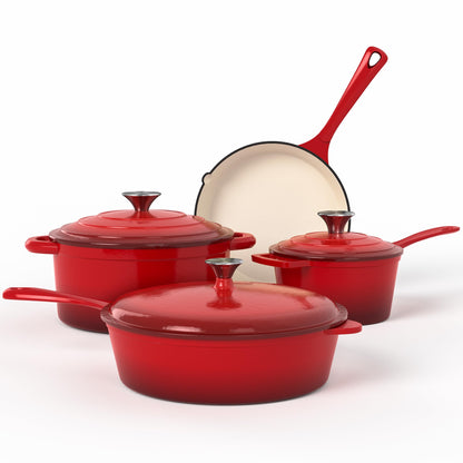 Enamel Cast Iron Cookware Set 7 Pieces & 10 Pieces RV/Camping Cookware Sets