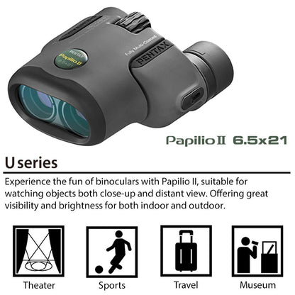 Pentax Papilio II 6.5x21 Binoculars (Gray) Suitable for Watching Objects Both Close-up and far Away
