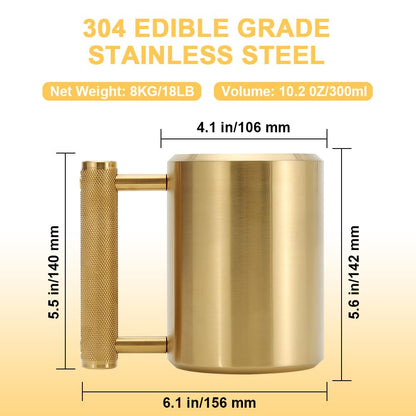 Heavy Mug Weighted Mug 18LB/8KG 10 oz Heavy Workout Cup with Non-Slip Handle, 304 Stainless Steel Fitness Dumbbell Coffee Mug for Home Gym Training, Arm Strength Challenge,Golden