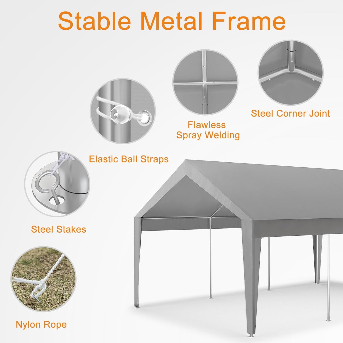 EliteEdge 10x20 Ft Heavy Duty Carport, Car Canopy Garage Boat Shelter Party Tent, UV Resistant Waterproof All-Season Tarp for SUV, Car, Truck, Boat