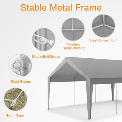 EliteEdge 10x20 Ft Heavy Duty Carport, Car Canopy Garage Boat Shelter Party Tent, UV Resistant Waterproof All-Season Tarp for SUV, Car, Truck, Boat