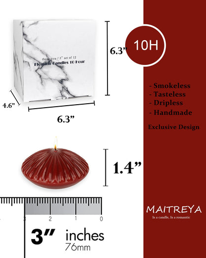 MAITREYA Red Large Floating Candles 3 Inch,Unscented Classic for Weddings,Parties,Special Occasions and Home Decorations,Set of 12