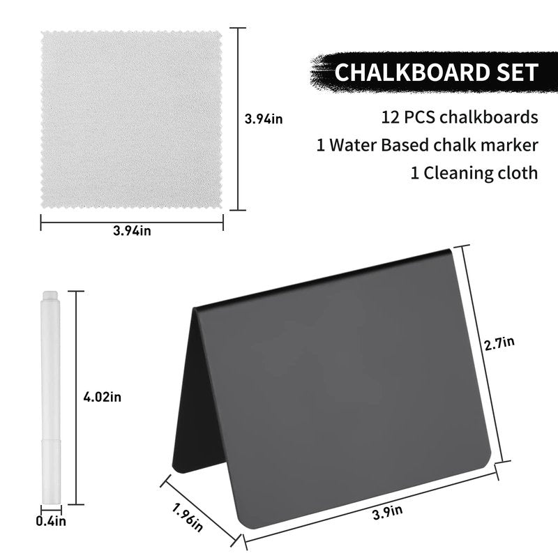 12 Pack 4"x3"Mini Chalkboard Signs for Chalk Sign for Food - Party - Buffet - Table Sign Chalkboard - Wedding - Bakery - Small