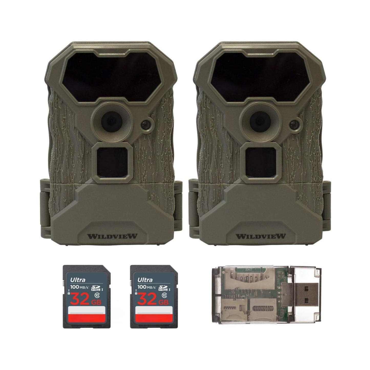 Stealth Cam Wildview 12MP Infrared Trail Camera - Night Vision 18 IR Video - 60ft Detection - Wildlife Monitoring and Security Bundle with 32GB SDHC Memory Card, and High Speed Card Reader (2-Pack)