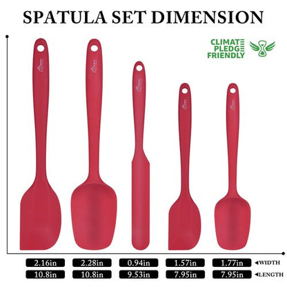 HOTEC Heat Resistant 600℉ BPA-Free Silicone Rubber Spatula Set, Kithchen Cooking Spatulas, Baking, Mixing, for Non Stick Cookware, Dishwasher Safe, Red Set of 5