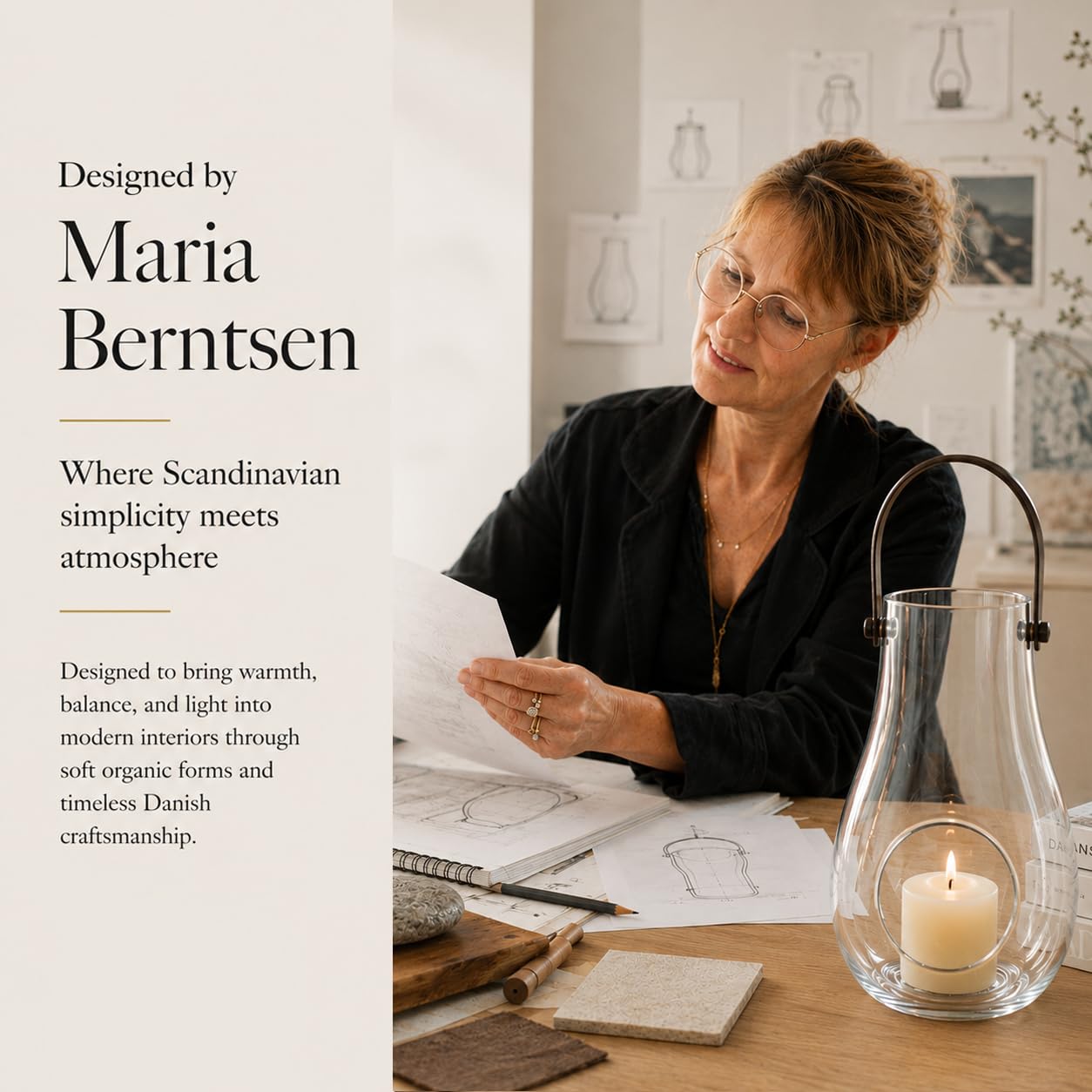 Holmegaard Design with Light Lantern, Clear, 11.4" H x 6.7" D, Designed by Maria Berntsen, Gift Box Included