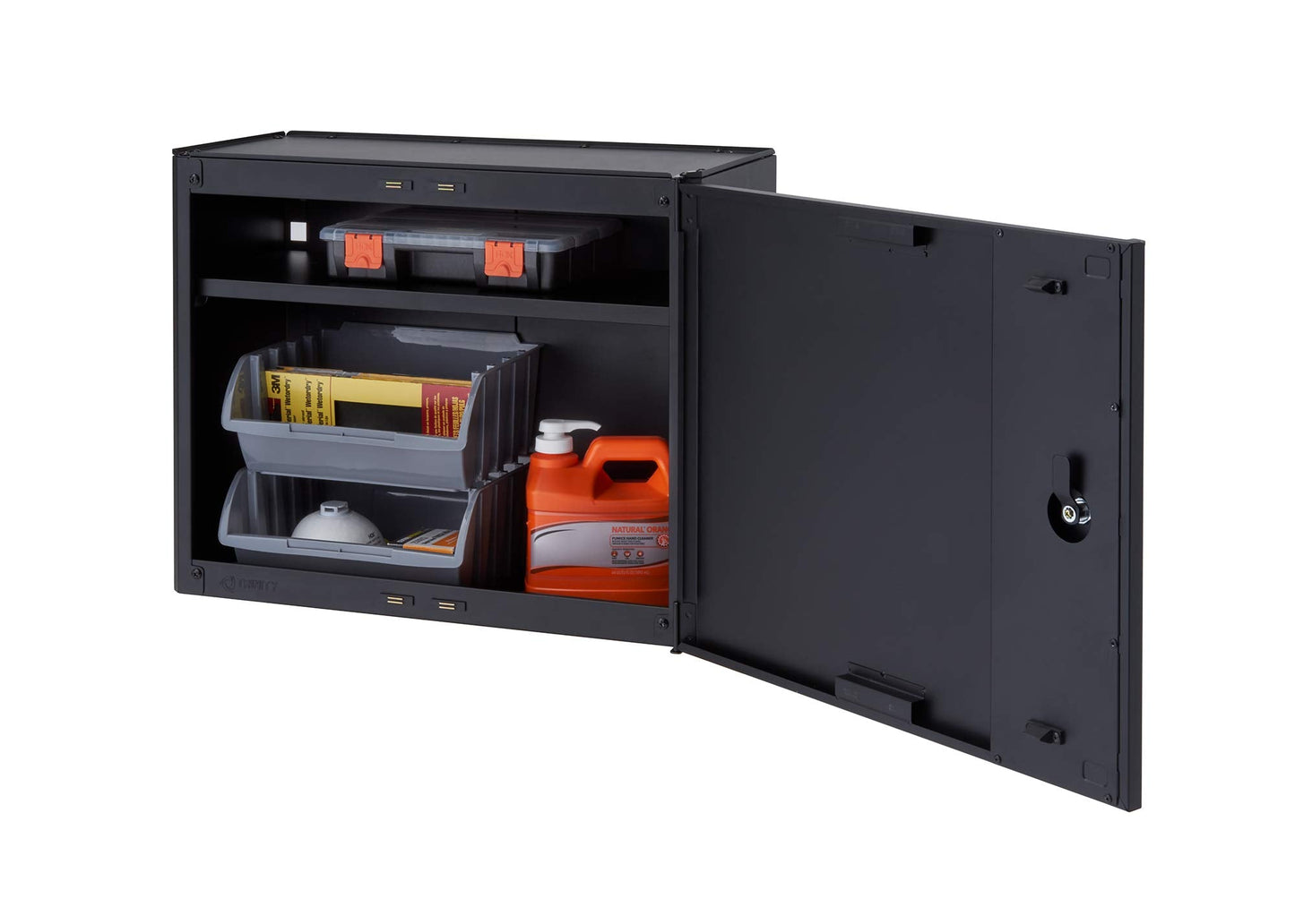 Trinity 24 Inch Garage Wall Storage Cabinet, 22 Gauge Steel, Wall-Mount, Adjustable Shelf and Reversible Door for Tools, Cleaning Supplies, and More, Black