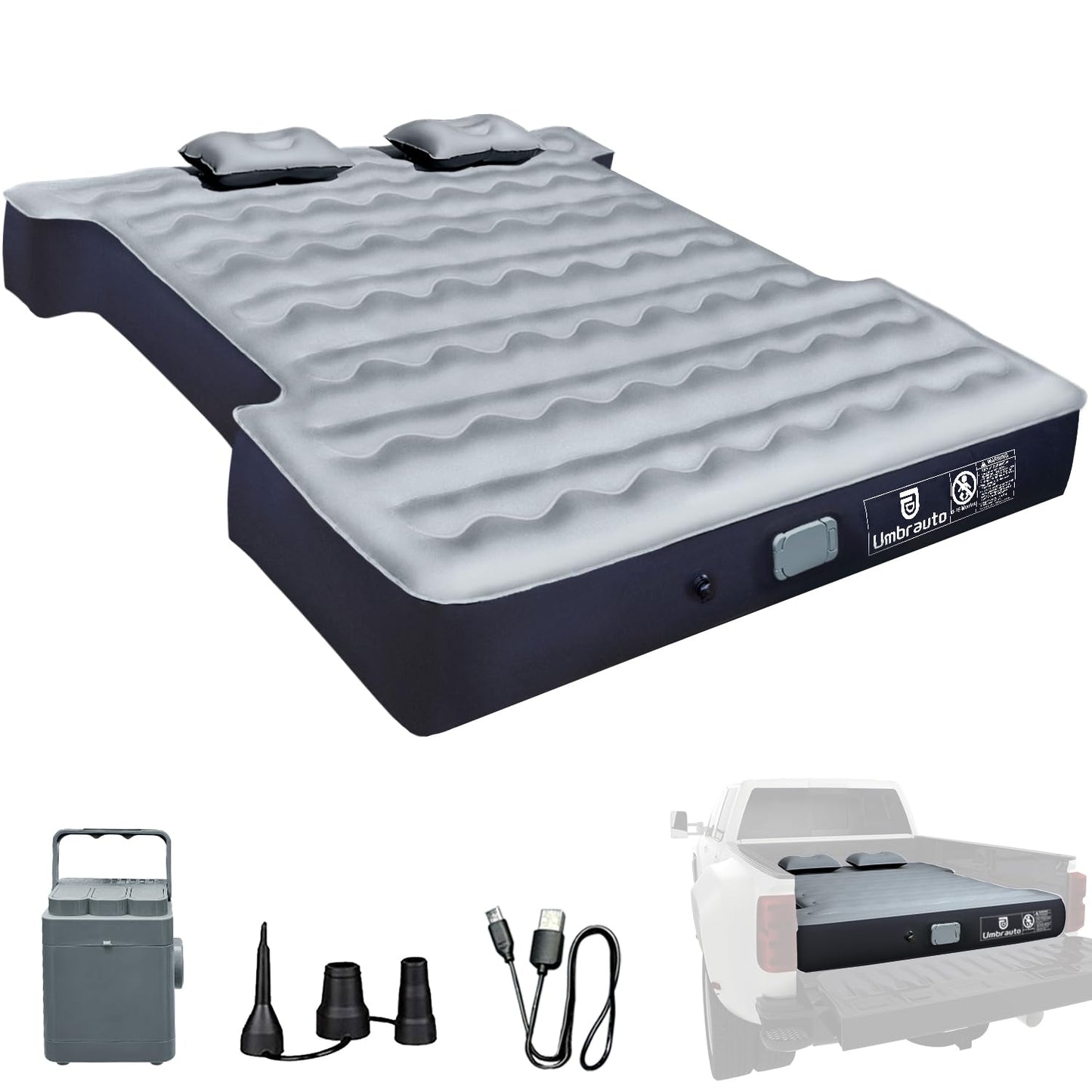 Umbrauto Truck Air Mattress for 5.5-5.8ft Full Size Short Bed, Self-Inflating Suede Surface Truck Camping Airbed for Pickup Tent Outdoor Travel Sleeping