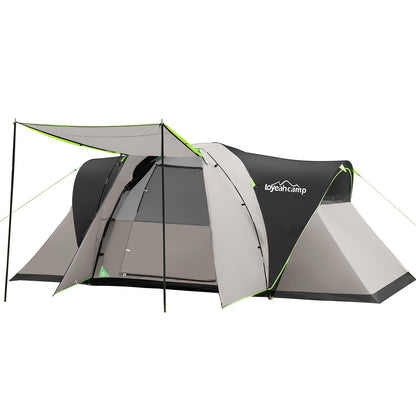 LOYEAHCAMP 8 Person Larger Extended Dome Camping Tent with 3 Rooms, Waterproof Semi-Freestanding Family Outdoor Tent with Porch and Spacious Interior