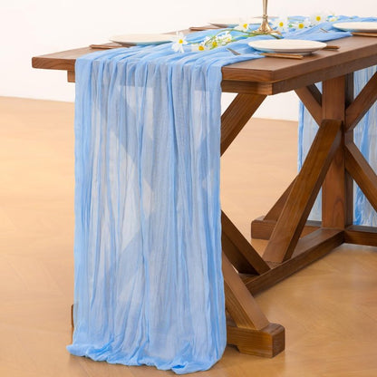 Socomi 6pcs Blue Summer Cheesecloth Table Runner Boho Rustic Gauze 120 inch 10FT Cheese Cloth Sheer Runner for Wedding Party Baby Shower Birthday Home Decor Holiday Decorations