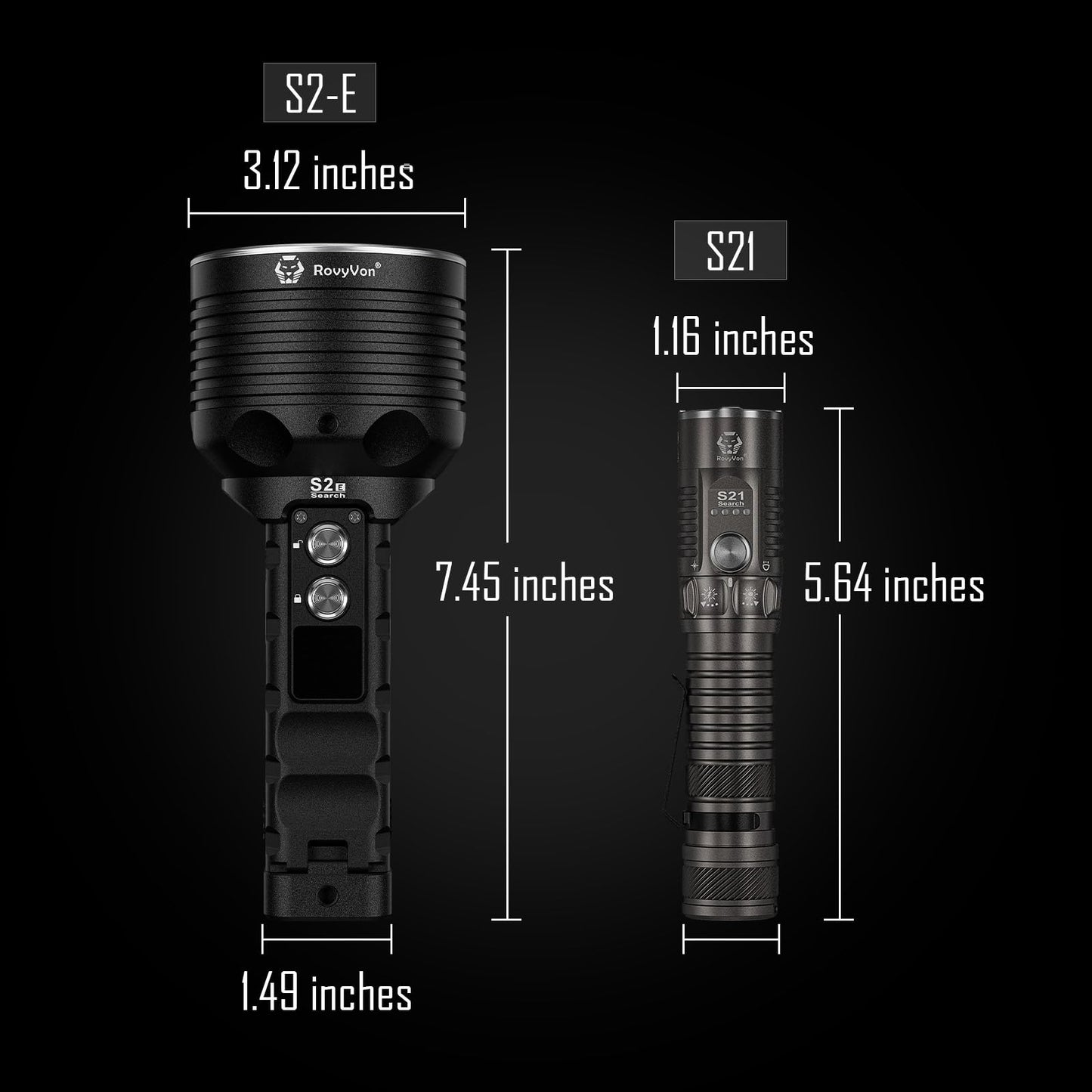 RovyVon S2E Search Series Flashlight 10,000 Lumen Super Bright Rechargeable Searchlight with Spot, Flood Mode, Red Light for Outdoor, Hunting, Searching, Home Use,Emergency
