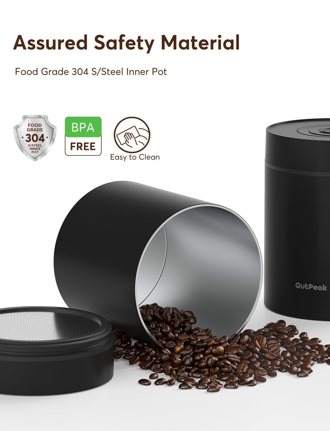 OUTPEAK Auto Vacuum Coffee Canister: 1.5L for 17.6oz, 0.5L for 4.6oz Coffee Beans (Set of 3)