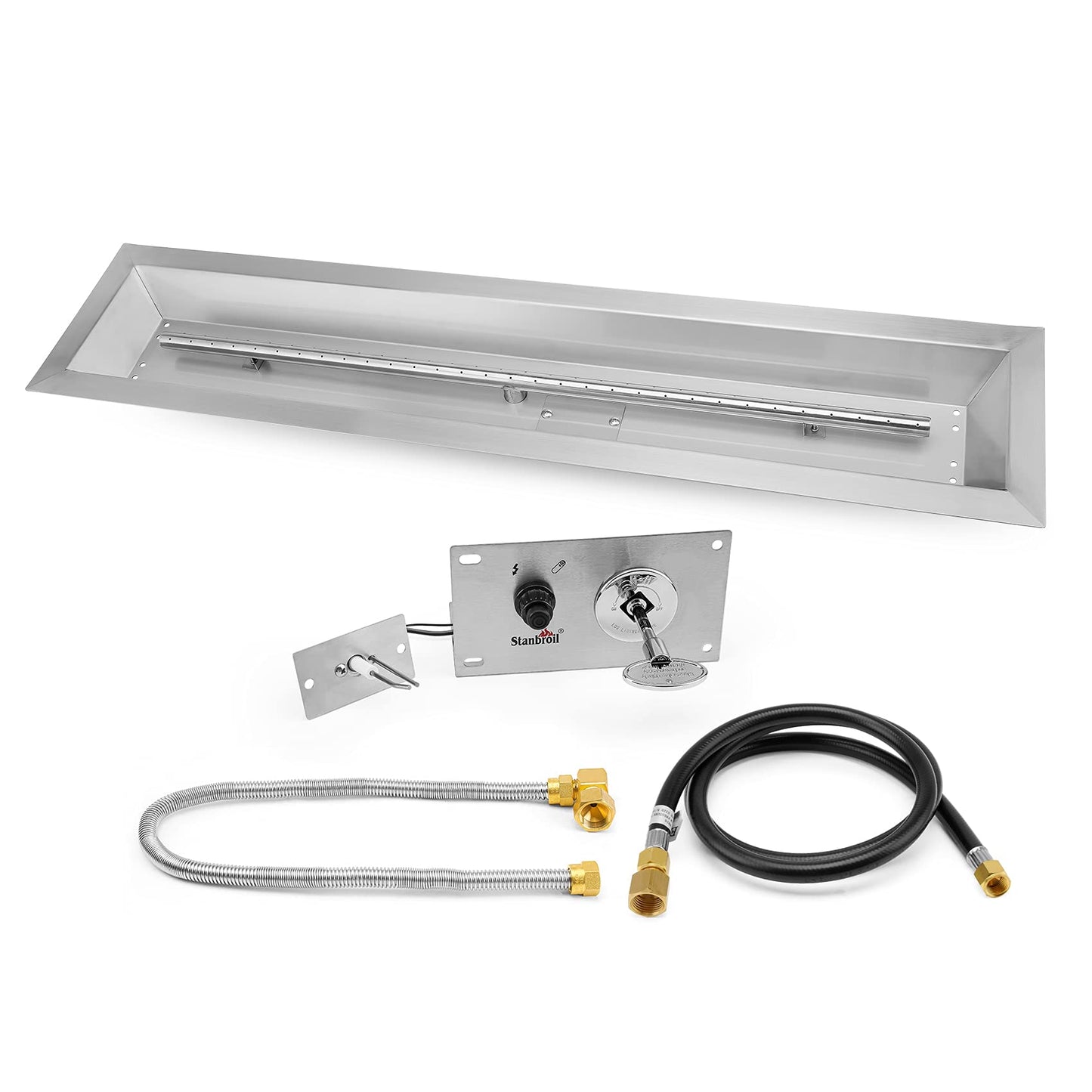 Stanbroil 48 x 6 Inch Linear Natural Gas Fire Pit Burner with Spark Ignition Kit, Stainless Steel Gas Fire Pit Kit Insert for DIY Fireplace, 91,000 BTU'S Max