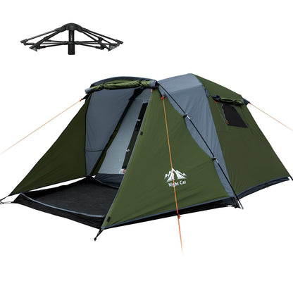 Night Cat Cabin Tent with Vestibule: 3 Persons Pop Up Camping Tent Double Layers Easy Quick Setup Waterproof