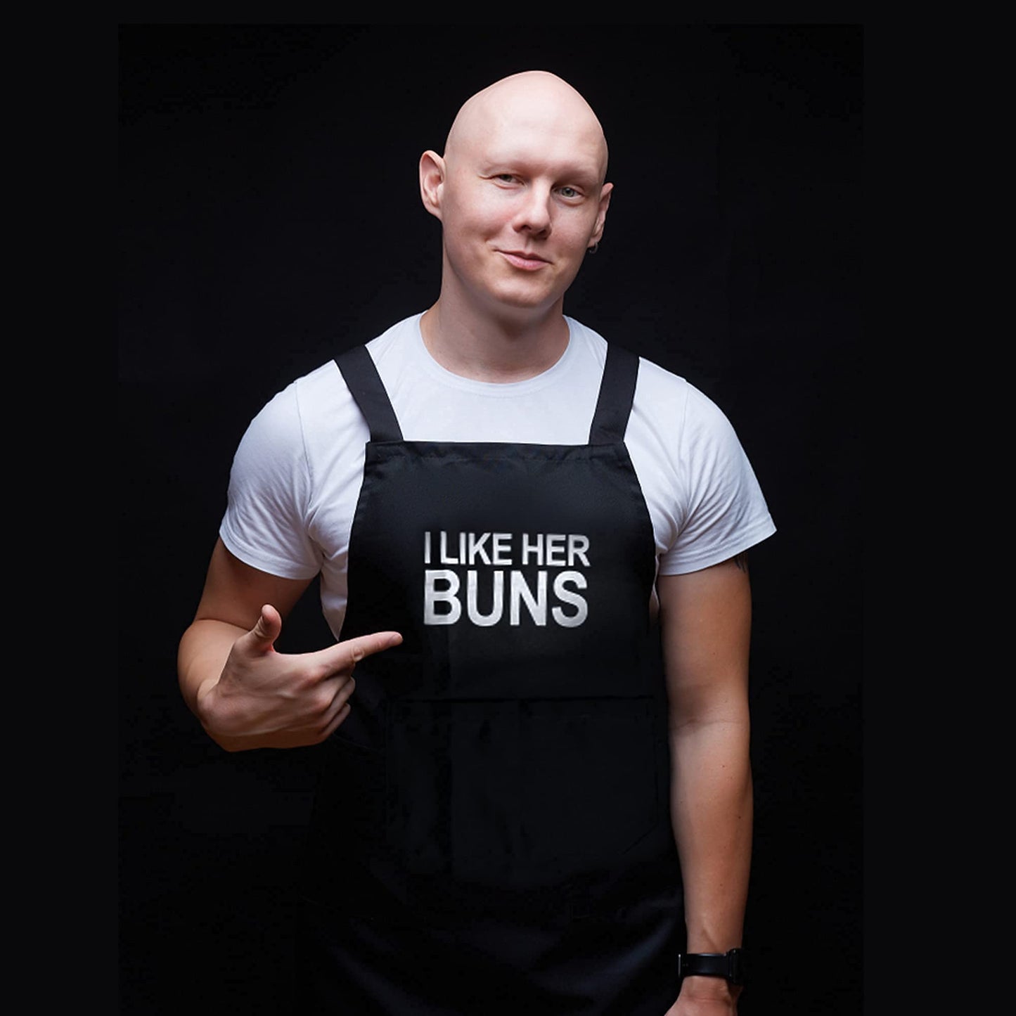 Funny Apron & Gift Bag (Black) - I Like her Buns, I Like His Meat, Kitchen Apron, Cooking Apron For Girlfriend, Boyfriend, Best Friend - Couple Gift, Birthday, Anniversary, Wedding Gift Idea - ForkIt