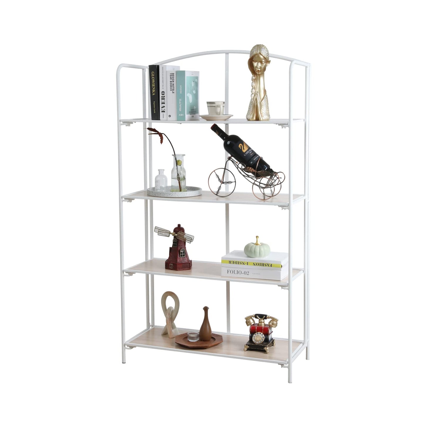 Crofy No Assembly Folding Bookshelf for Living Room, 4 Tier White Collapsible Book Shelf for Home Office, Portable Bookcase Storage Organizer